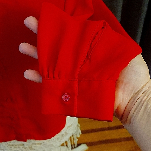 H&M Womens Red Button Down Long Sleeve Dress Blouse - Picture 3 of 11